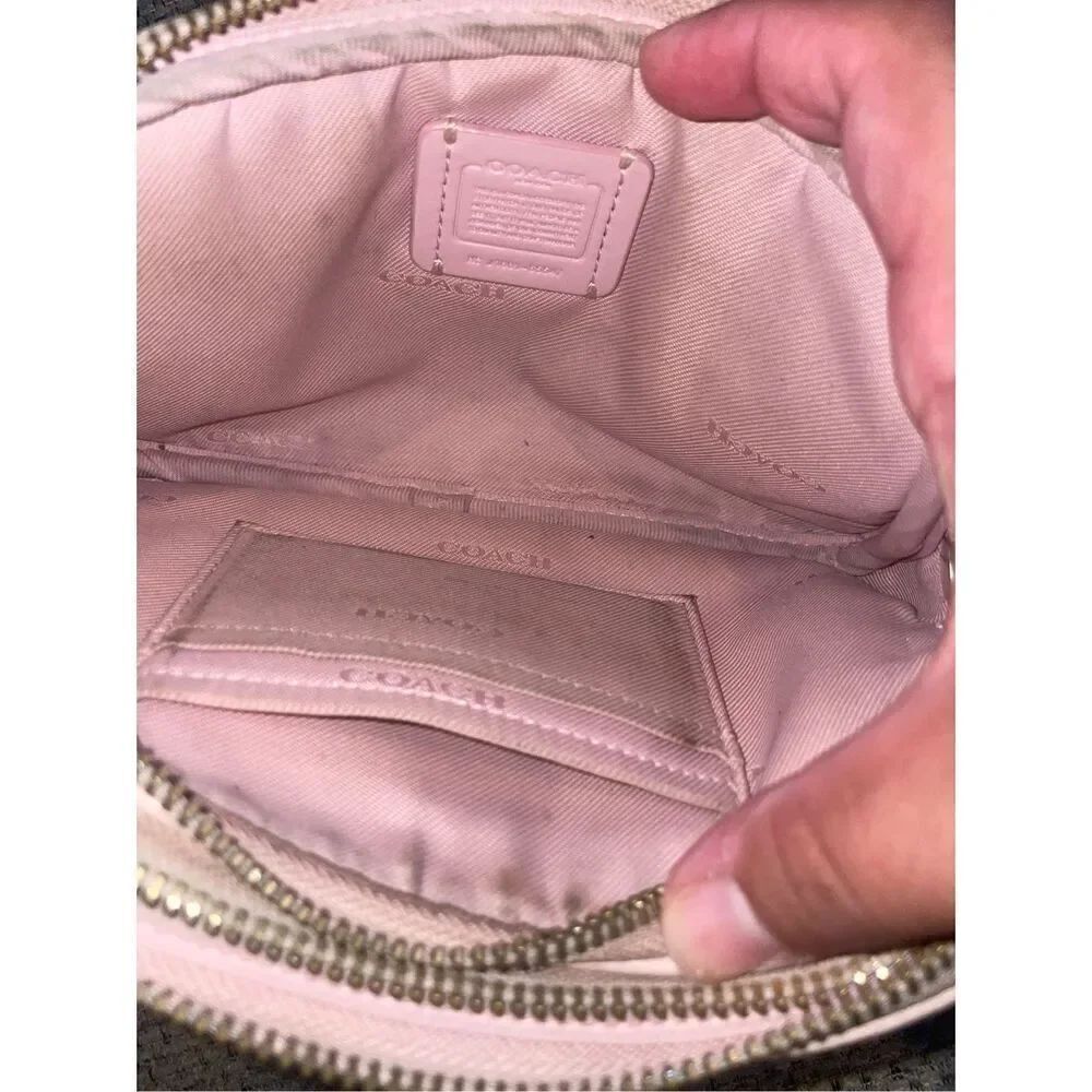 Coach Light Pink Pebbled Leather Mini Crossbody Bag double zip compartments - Picture 6 of 9